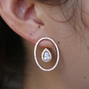 Gold Crystal Water Drop Cubic Zirconia Earrings